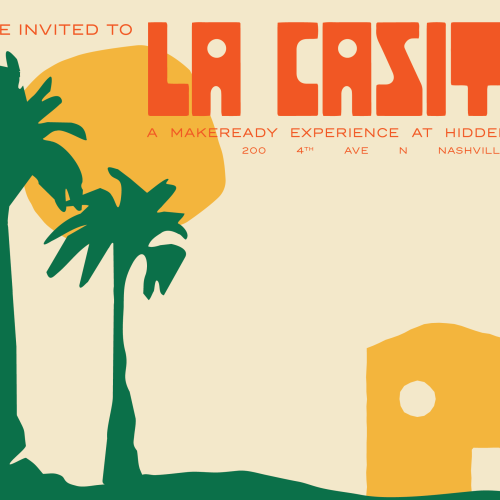 Invitation to La Casita at Hidden Bar, Nashville, with tropical theme.